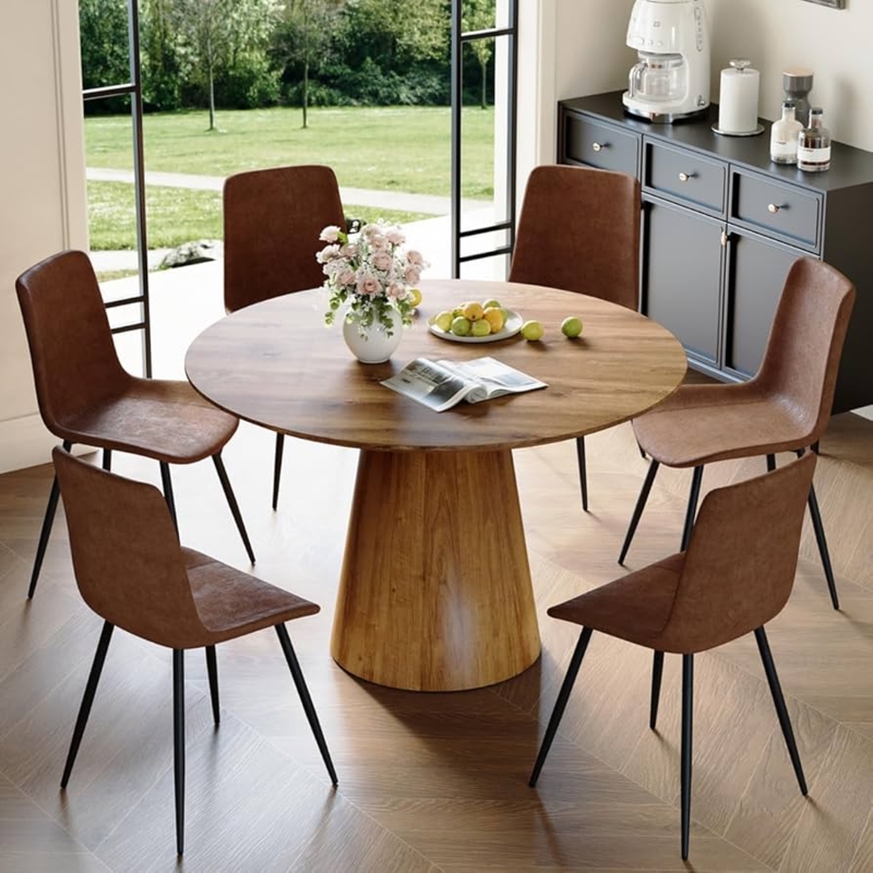 Dining Set Mid-Century Modern Warm Wood Splayed Tapered Legs