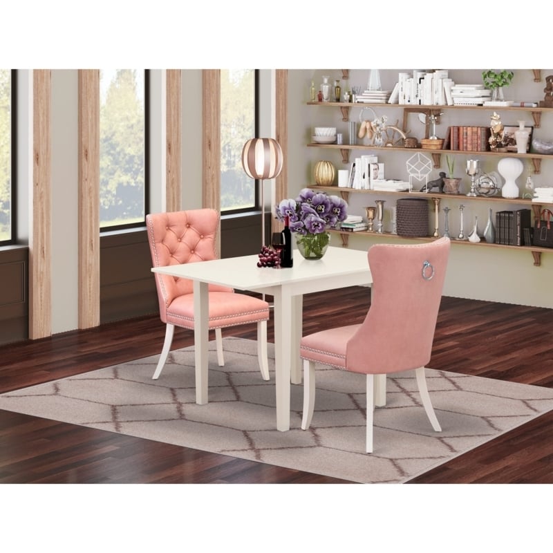 Dining Set: Mid-Century Pink and White Table with Tapered Wood Legs