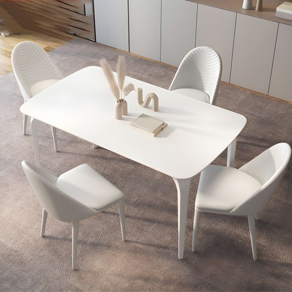 Dining Set Minimalist White Metal Ladder Back Chairs 5-Piece
