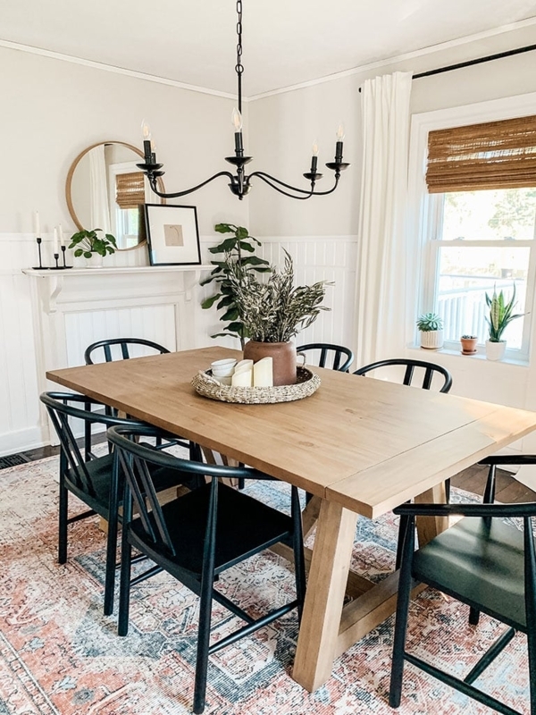 Dining Set Mixed Seating Wagon Wheel Chandelier Modern Farmhouse