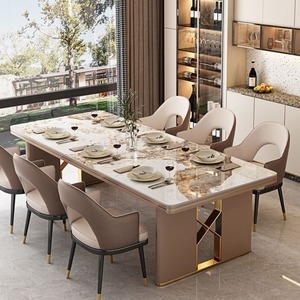 Dining Set Modern Luxury Stone Topped Gold Curved Chairs