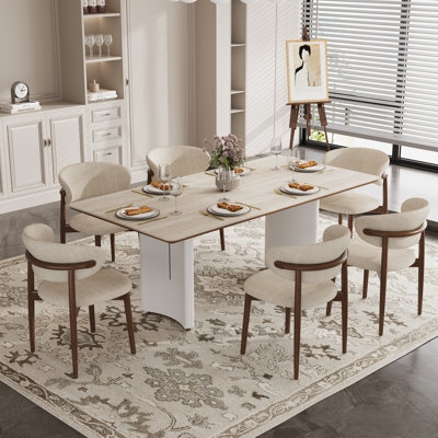 Dining Set Modern Minimalist White Stone Like Top Curved Grey Chairs