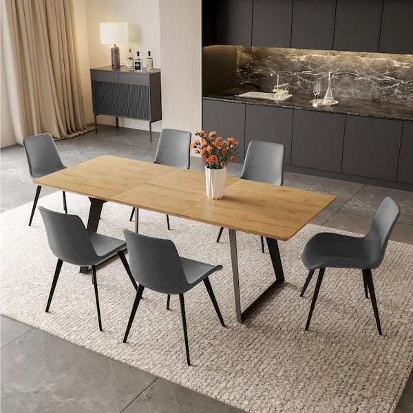 Dining Set Modern Oak Rectangular Dining Set Carbon Steel Legs