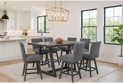 Dining Set Modern Swivel Stools Counter Height Wood Toned Finish