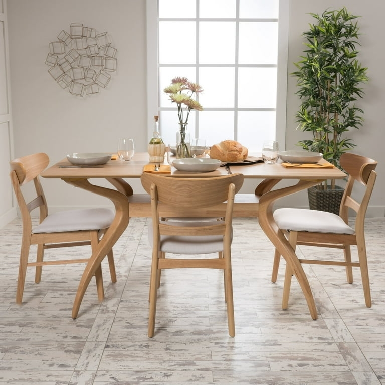 Dining Set Natural Oak Finish Round Top Mid-Century Modern Layout