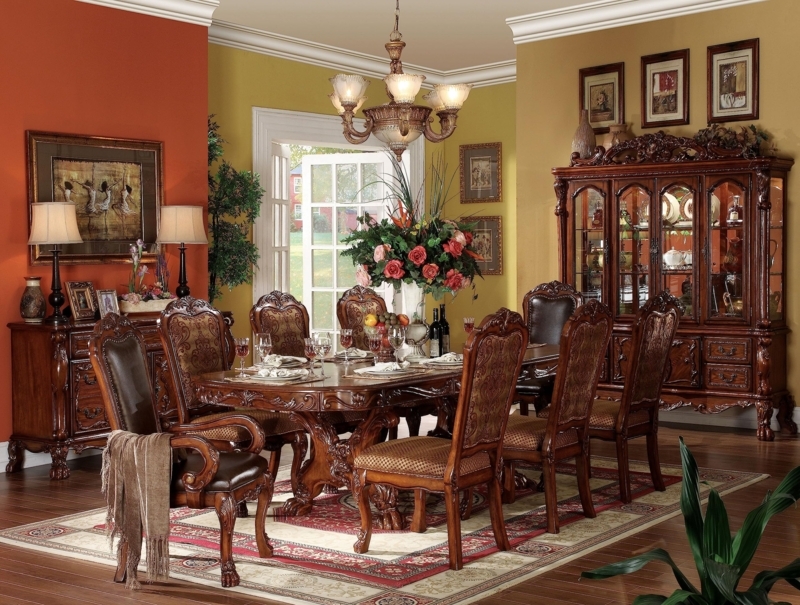 Dining Set Nine Piece Double Pedestal Cherry Finish Oval Top