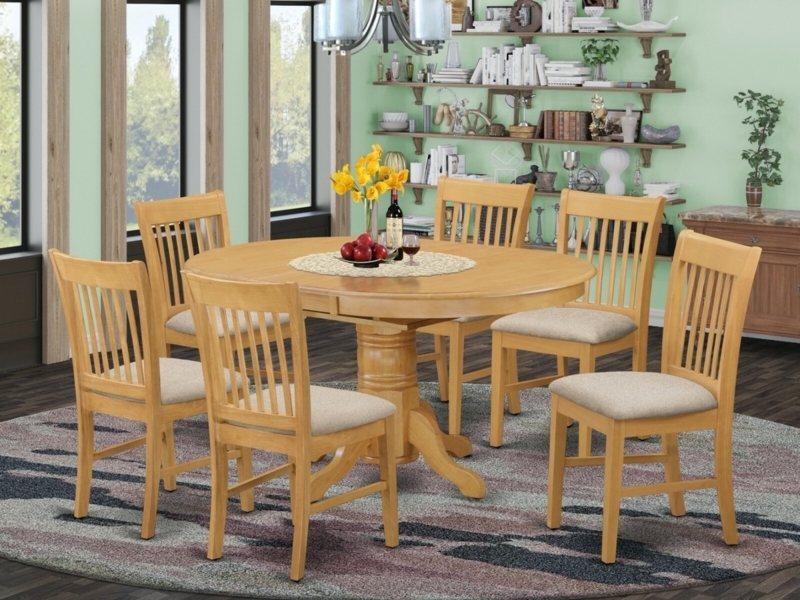 Dining Set Oval Pedestal Table Light Oak Slat Back Chairs