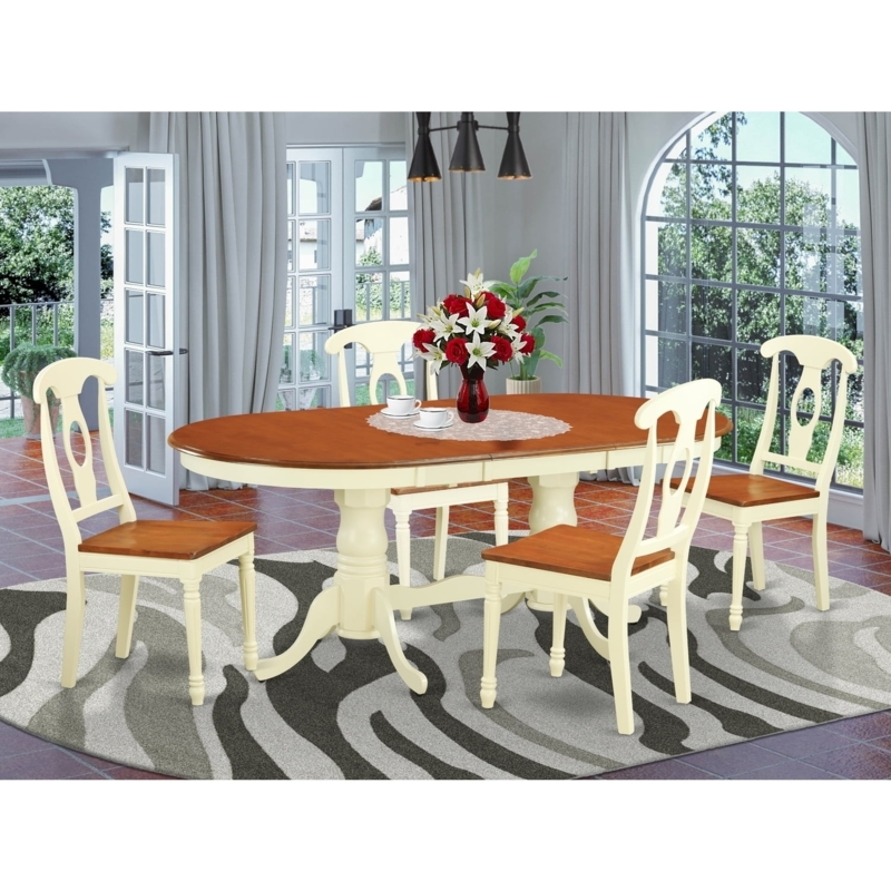 Dining Set Oval Top Pedestal Base Dark Espresso Finish Slat Back Chairs