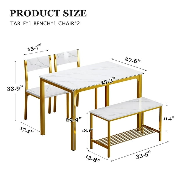 Dining Set Rectangular Metal Frame with Bench Seating Modern Glam
