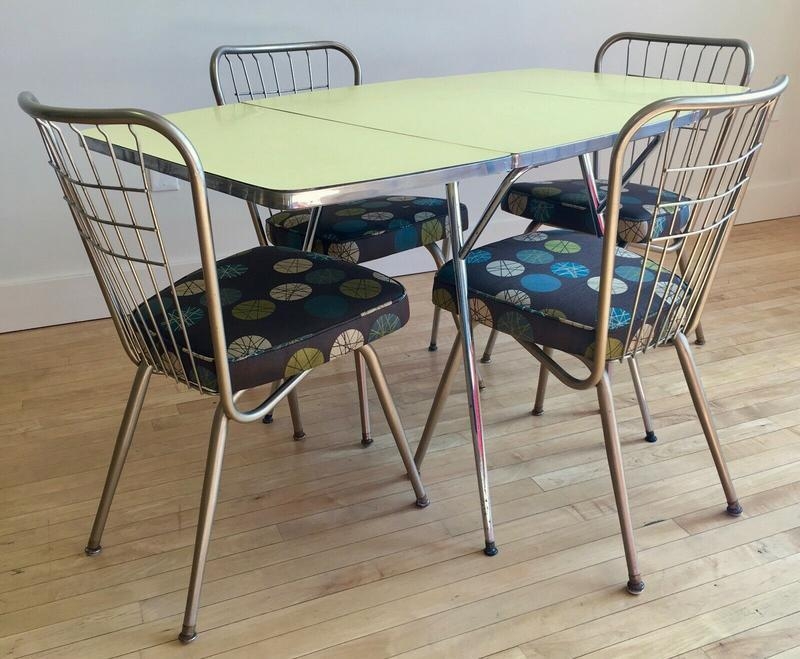 Dining Set: Retro 1950s Aesthetic with Tan Upholstery & Chrome Frames