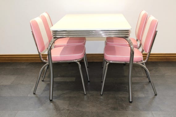 Dining Set Retro 50s Pink White Chrome Banding Splayed Legs