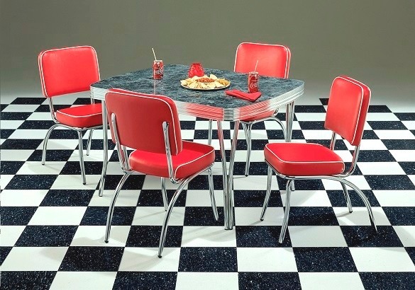 Dining Set Retro Diner Style Red Vinyl Chrome Edging Square
