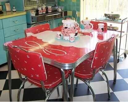 Dining Set Retro Red Vinyl Chairs Chrome Dinette Set Mid-Century Style