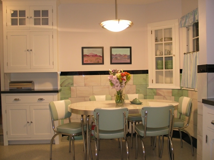 Dining Set Retro White Pedestal Table Red Chairs Chrome Trim