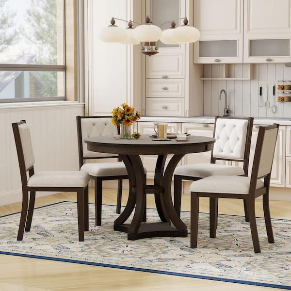 Dining Set Round Pedestal Base Espresso Traditional Style