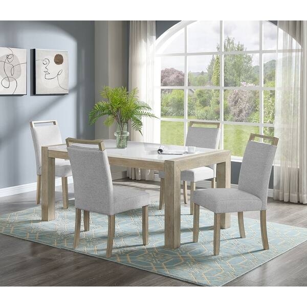 Dining Set Round Pedestal Table and Armless Grey Chairs