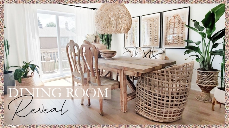 Dining Set: Round Table with Rattan Back Chairs and Honey Wood Tone