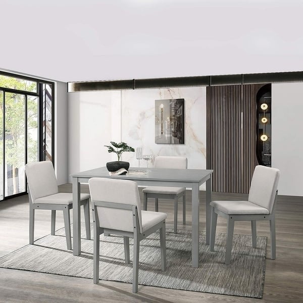 Dining Set Round Tabletop Natural Wood Grey Slat Back Chairs