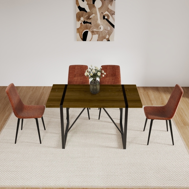 Dining Set, Round Tabletop, Vertical Slat Chairs, Mid-Century Modern