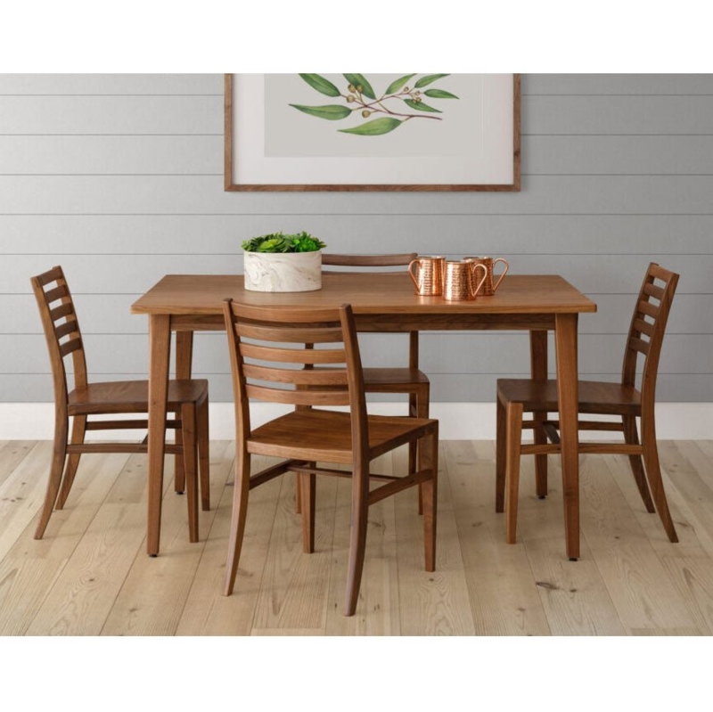Dining Set Round Walnut Tabletop Upholstered Seats Splayed Legs