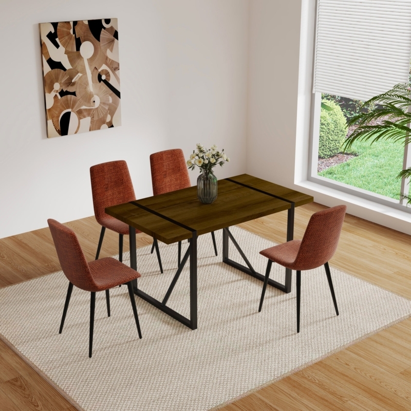 Dining Set, Round Wood Table, Curved Back Chairs, Open Back