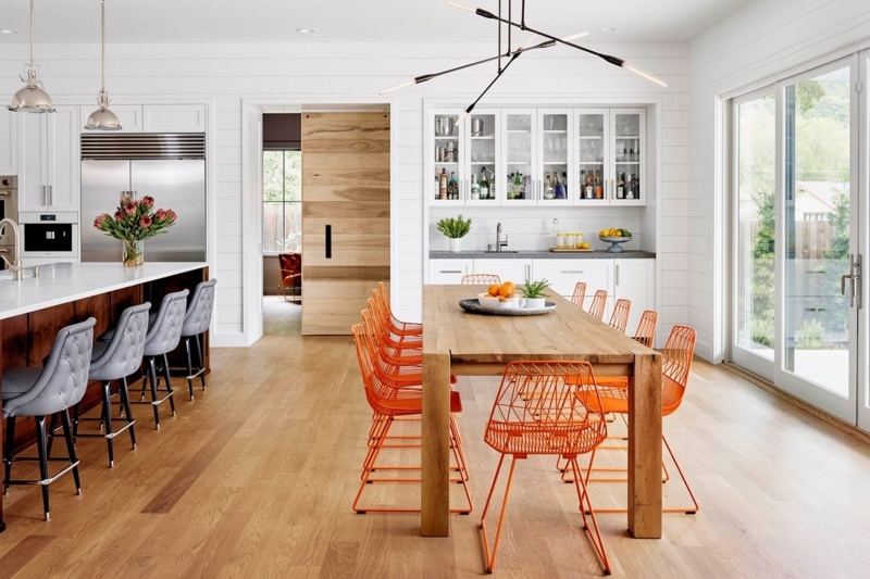 Dining Set: Round Wood Table with Cane Back Chairs. Modern Farmhouse.