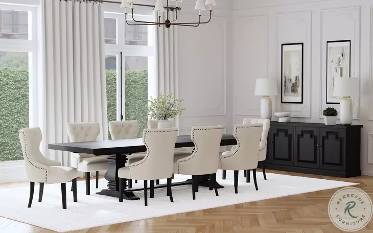 Dining Set Rustic Black Trestle Base with Slat Back Chairs