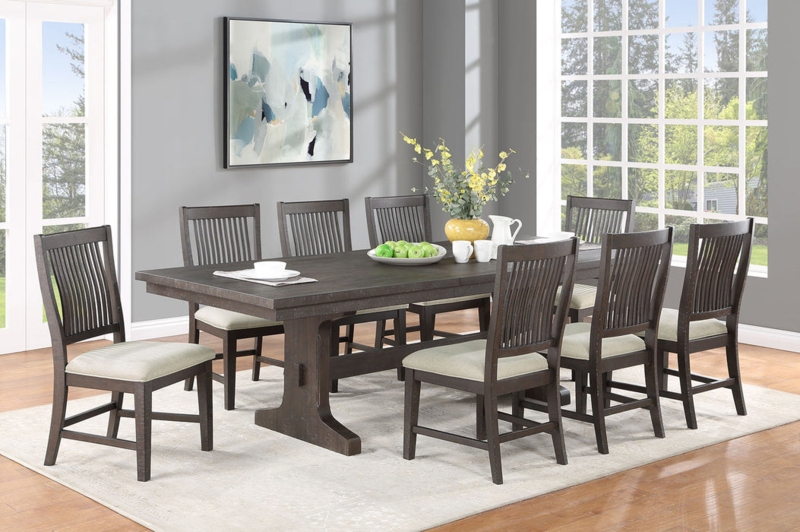 Dining Set Rustic Brown Finish X Back Seating Trestle Base Farmhouse