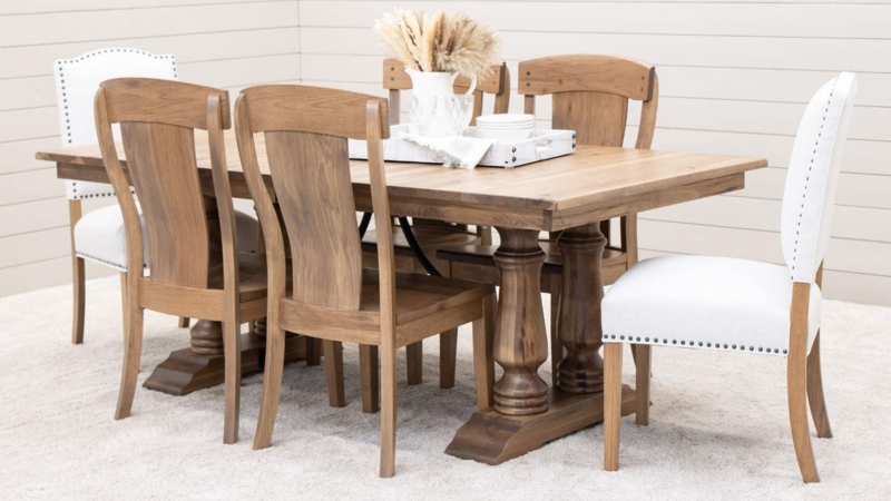 Dining Set Rustic Hickory Wood with Natural Bark Legs