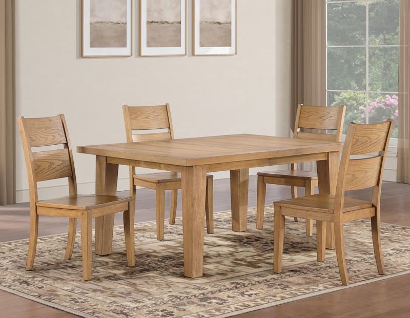 Dining Set Sand Upholstery Ladder Back Chairs Warm Brown Wood Finish
