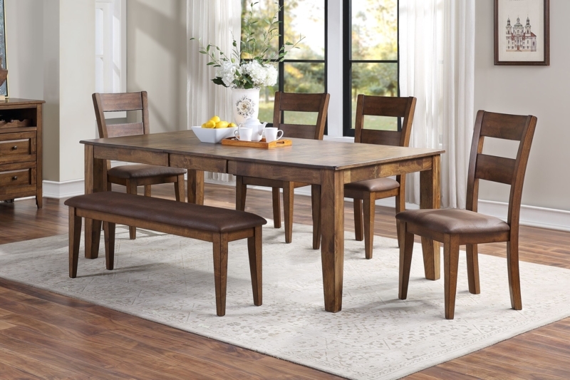 Dining Set Slat Back Chairs & Extendable Table, Mango Brown Finish