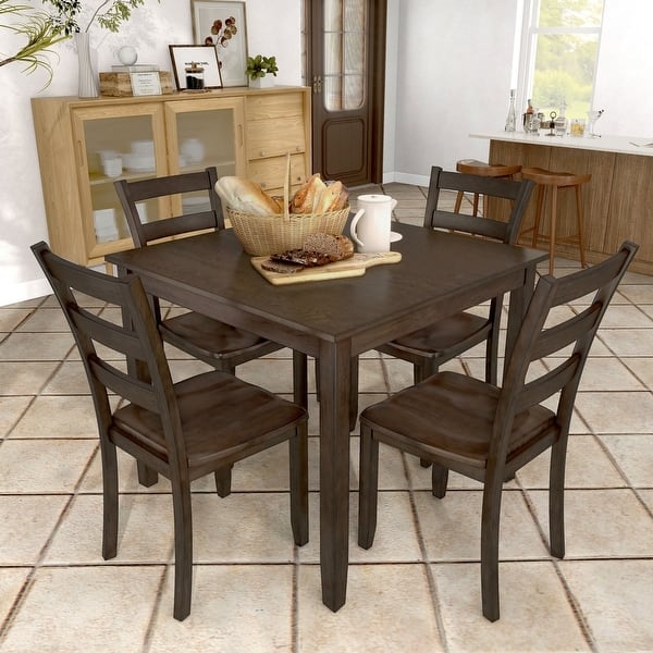 Dining Set Slat Back Dark Wood Rectangular Top Traditional 5-Piece