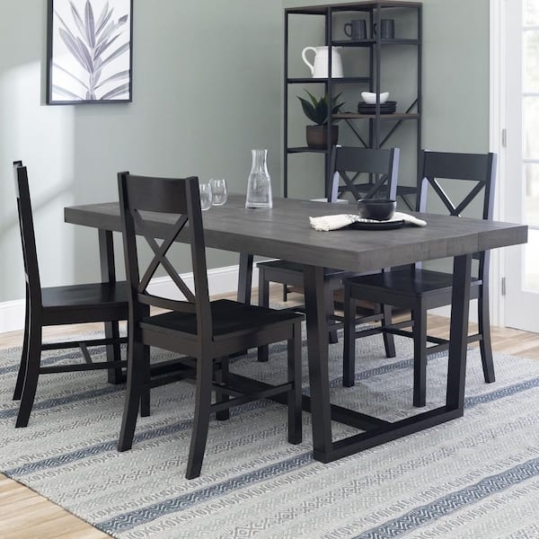 Dining Set Spindle Back Chairs X-Frame Base Wood Top