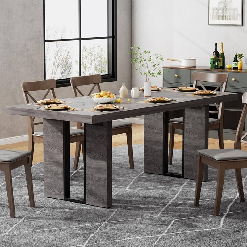 Dining Set Stone-Like Top Channeled Upholstery Metal Legs