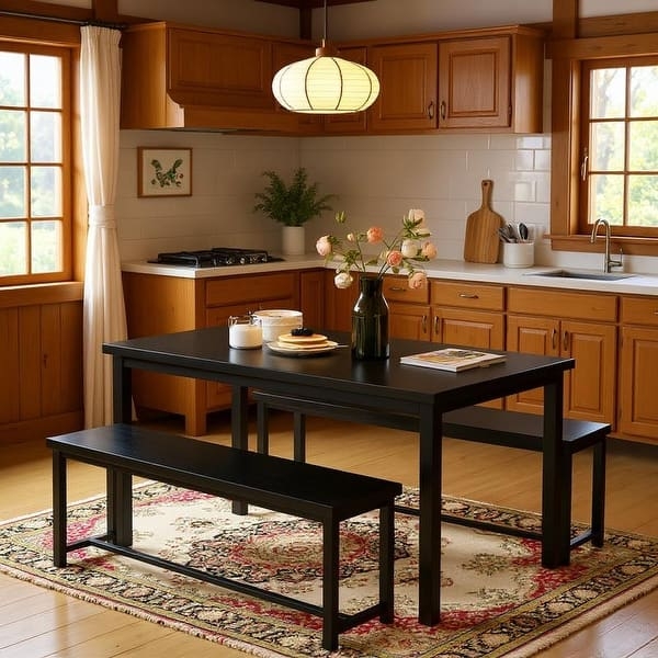 Dining Set Three Piece Space Saving Design Wood Metal Kitchen