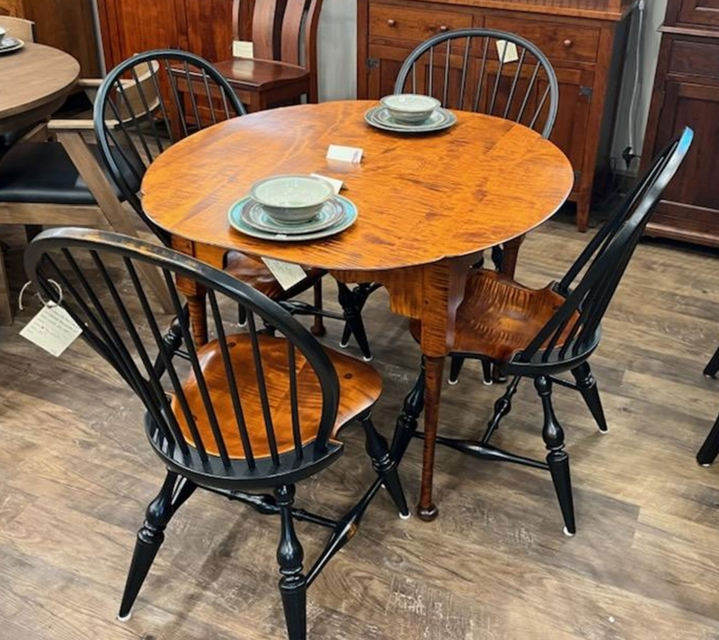 Dining Set, Traditional All-Wood Round Pedestal Table, Windsor Chairs