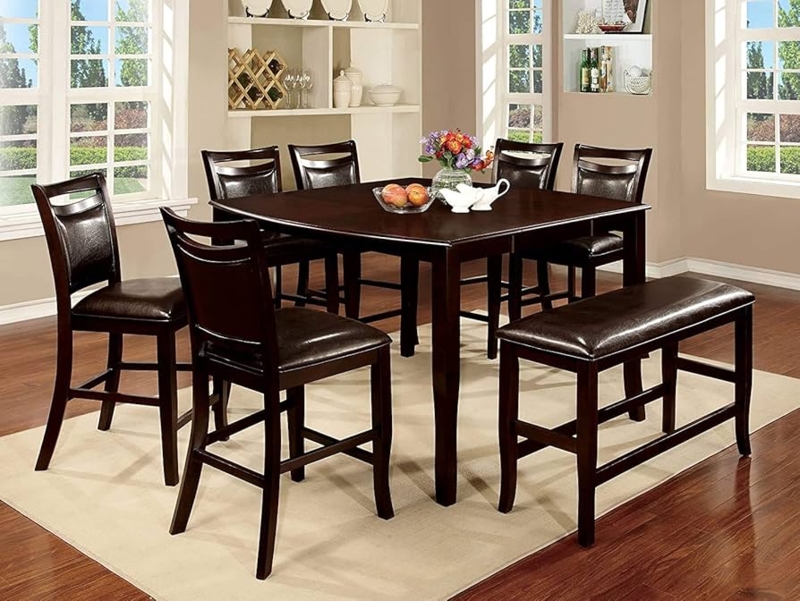 Dining Set Traditional Dark Wood Double Pedestal Slat Back