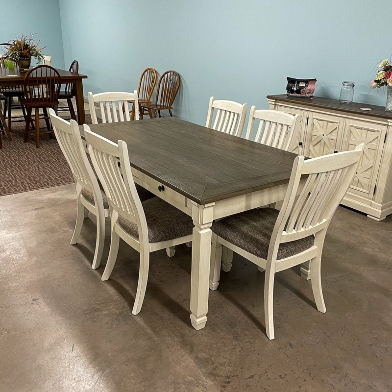 Dining Set: Traditional Rustic Trestle with Lattice Back Chairs
