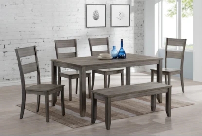 Dining Set Transitional 6-Person Slat Back Upholstered Seats