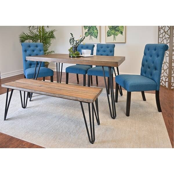 Dining Set Transitional 6-Piece White X-Back Chairs Bench
