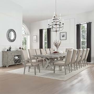 Dining Set Transitional Dark Wood Cream Parsons Chairs