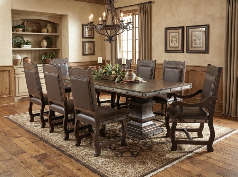Dining Set Trestle Base Charcoal Upholstery Transitional Wood