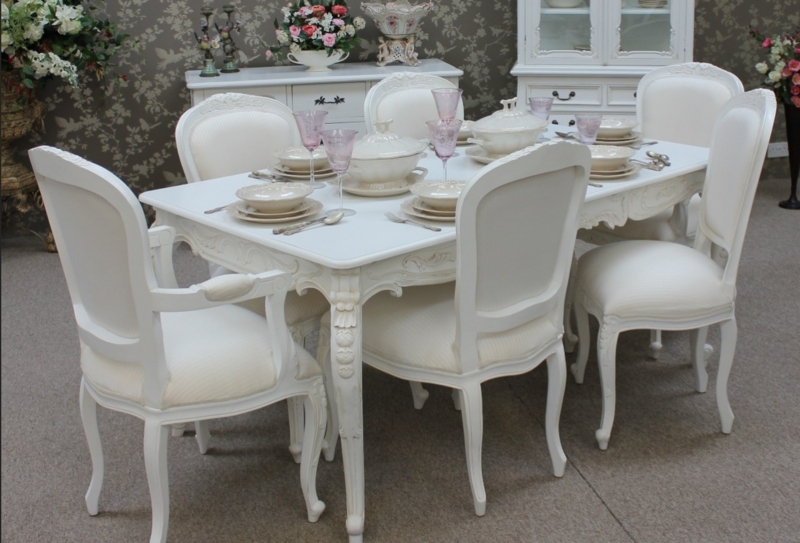 Dining Set Tufted Back French Provincial Off White Formal Elegant