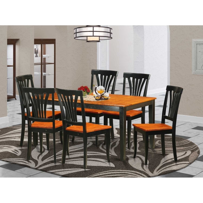 Dining Set Two-Tone Finish Black and Cherry Slat Back Farmhouse Style