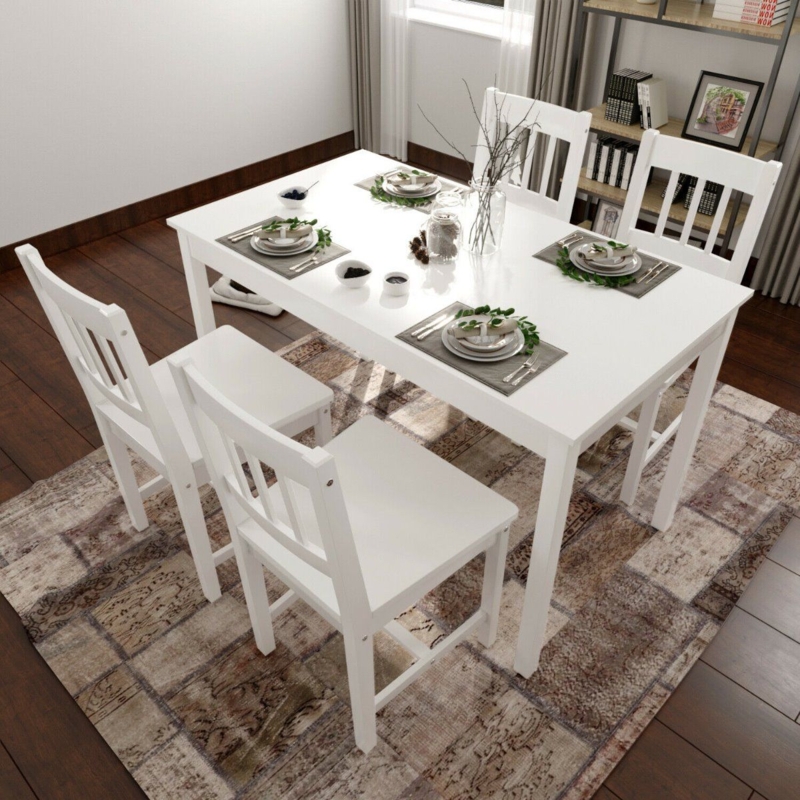 Dining Set Two-Tone Finish Slat Back Scandinavian Farmhouse