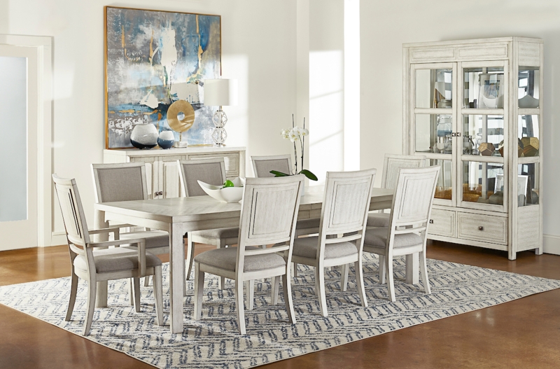 Dining Set Two Tone Finish Splat Back Chairs Transitional Farmhouse