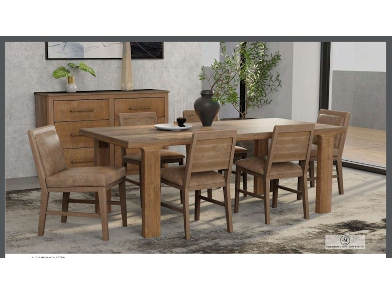 Dining Set Variegated Wood Grain & Thick Block Legs, Ladder Back Chairs