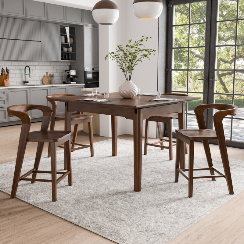 Dining Set Walnut Counter Height Mid-Century Modern Beige