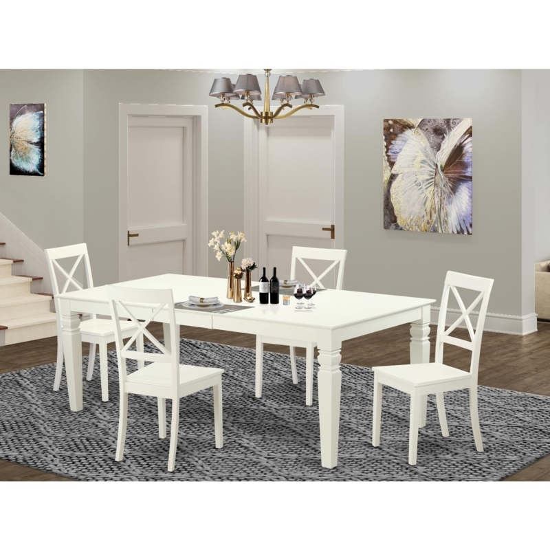 Dining Set Warm Oak Finish Slat Back Chairs Rustic Mountain Lodge Style