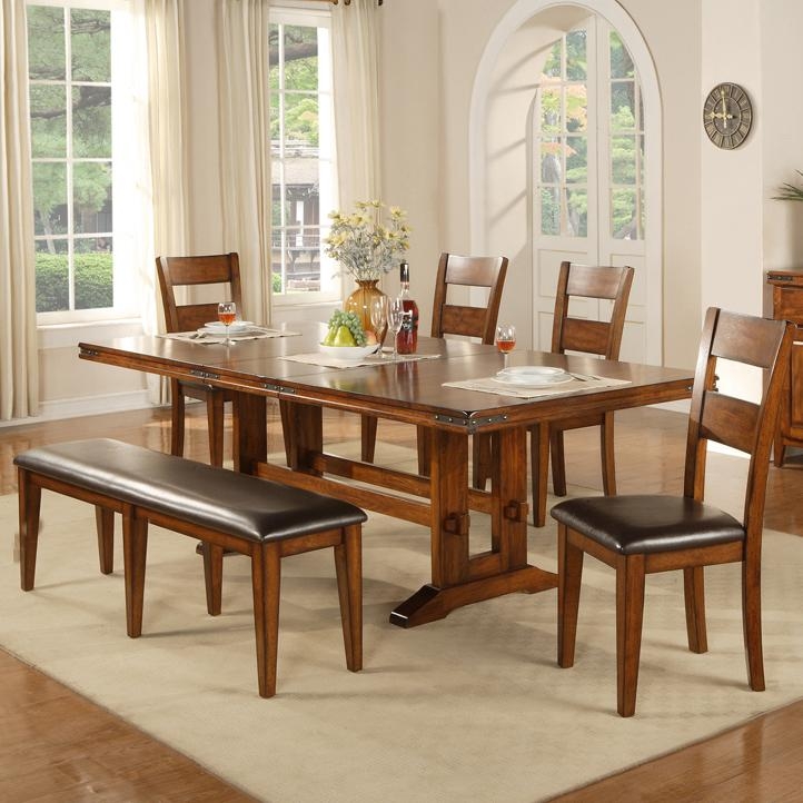Dining Set with Bench, Ladder Back Chairs, Rustic Wood Finish